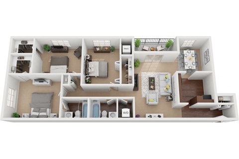 Renovated 3 bedroom 2 bath floor plan at Courthouse Square Apartments, Towson, MD, 21286